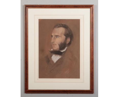 Victorian school framed pastel on coloured paper. Portrait of a gentleman. Signed indistinct and dated 1853, 54cm x 38cm.  