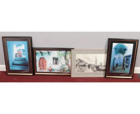 Five framed and glazed prints - to include three prints by Georges Meris (photographer) of Greece, a photograph of a waterfal