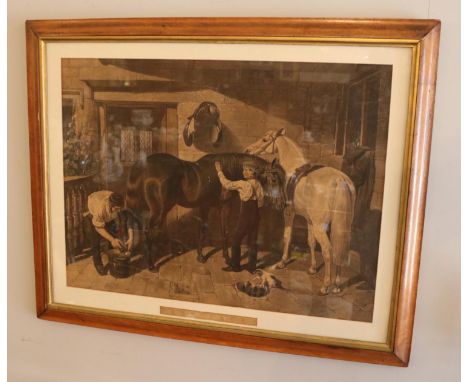 A large framed print of farrier making horse shoes, titled Park Hacks. (53cm x 70cm)  