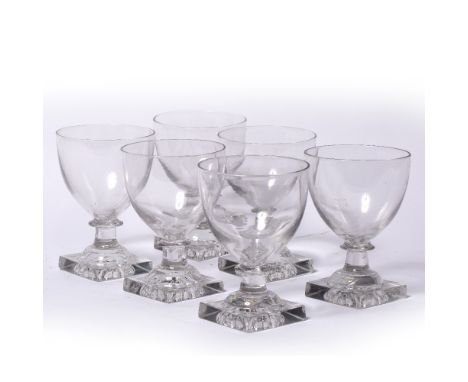 Set of six square-based rummers circa 1810-1820, with 'lemon-squeezer' bases (6)