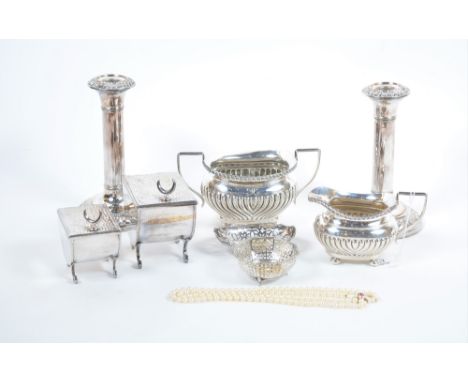 Collection of silver and EPNS ware including a silver cream jug and sucrier bearing marks for Joseph Gloster Ltd, Birmingham,