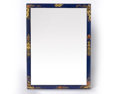 Chinoiserie style blue framed mirror on easel back, 20th Century, 28.5cm x 39cm