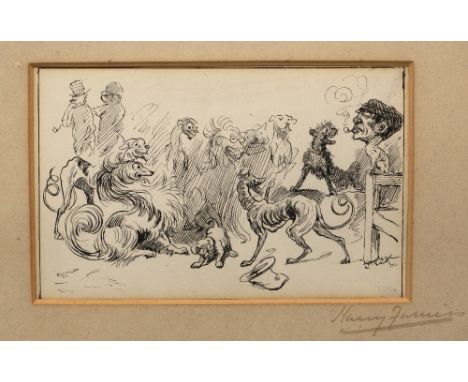 Harry Furniss (1854-1925) 'Love me love my dog' pen and ink sketch, signed on mount, 9cm x 14cm Provenance: part of The Steph