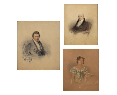 Two 19th Century English School portrait studies of a gentleman and a lady, each indistinctly signed and dated 1822 and one o