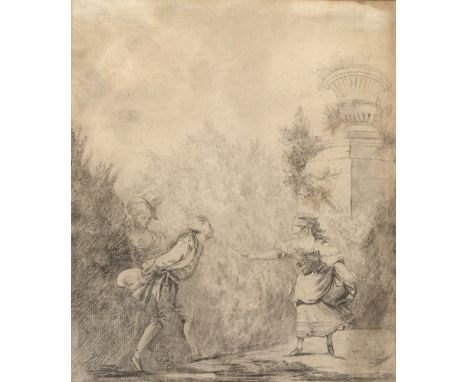 18th Century French School Fete Champetre scene, pencil sketch, 26cm x 23cm
