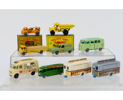 Matchbox - A collection of vehicles including Commer Lyons Maid Ice Cream van # 47, Volkswagen Caravette # 34, Mobile Canteen