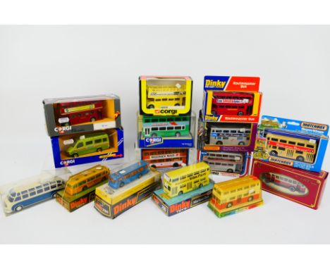 Corgi - Dinky - Matchbox - Cursor - 15 x boxed bus models including limited edition Cardiff Metrobus # 91843, Berlin Bus # K-