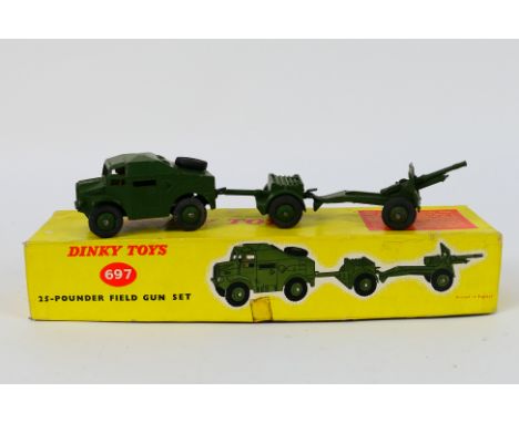 Dinky Toys - A boxed military Dinky Toys #697 25-Pounder Field Gun Set (without windows). The set has a few small marks in se