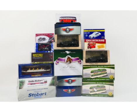 Atlas Editions - 16 x boxed models including Blackpool Balloon tram x 2, Army trucks x 2, Classic Coach Collection x 3, Eddie