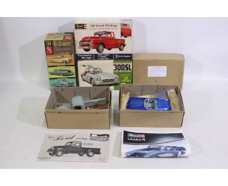 Revel - Monogram - AMT - 6 x vintage model kits which have been built, 1956 Ford Pickup, '59 Chevrolet El Camino, Mercedes Gu