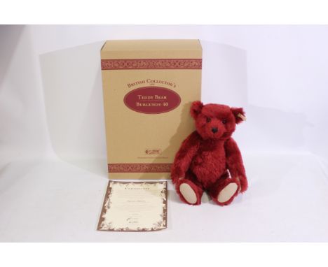 Steiff - A boxed limited edition #659973 mohair Steiff bear in burgundy colour - The 'Burgundy'' teddy bear has stitched nose