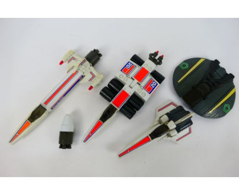 Mattel - Four unboxed vintage Battlestar Galactica vehicles. Lot consists of Colonial Stellar Probe; Cylon Raider; Colonial S