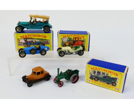 Matchbox - A collection of 5 x early Yesteryear models with three boxes including Bugatti T35 # 6, Morris Cowley # 8, a boxed