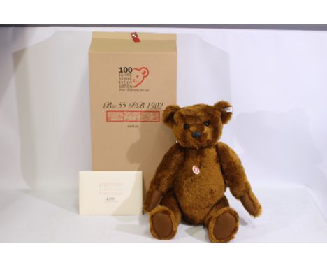 Steiff - A boxed limited edition #404009 mohair brown Steiff bear - The 'Bear 55 PB 1902' bear has metal joints, poly nose, s