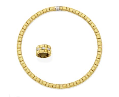 A gold and diamond necklace and ring suite,  by Roberto Coin, 2006The 18 carat yellow gold collar composed of articulating wo