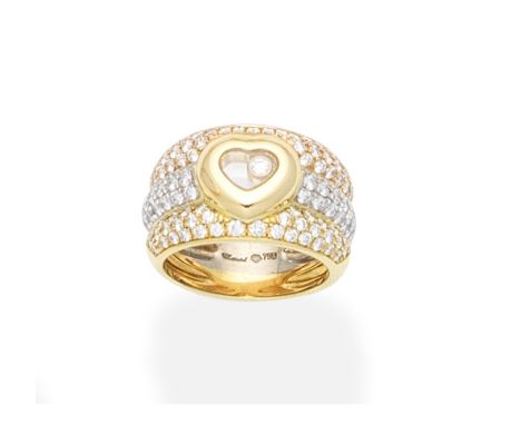 A 'Happy Diamonds' ring, by ChopardThe fluted tricoloured band pavé-set to the front with brilliant-cut diamonds, a heart-sha