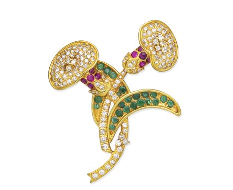 A gem-set spray broochDesigned as a stylised floral and foliate spray, the petals and stems set with brilliant-cut diamonds a