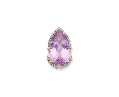 A kunzite and diamond pendantThe pear-shaped kunzite within a surround of brilliant-cut diamonds, diamonds approx. 0.30ct tot