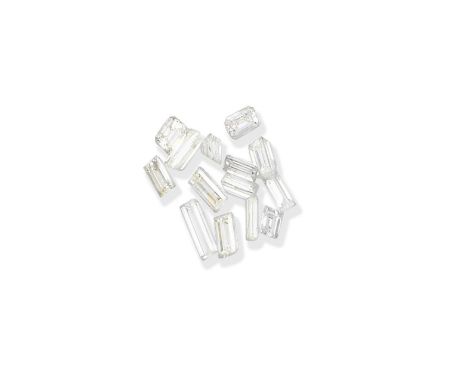 A group of fourteen unmounted diamondsThe baguette and step-cut diamonds weighing between 0.19 carat and 0.57 carat,  estimat