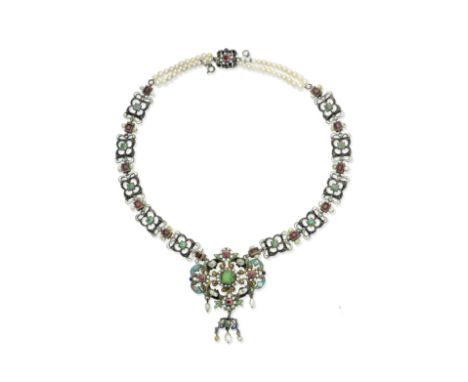A Neo-Renaissance gem-set necklace, by Hermann Böhm, circa 1870Of openwork form, designed as a series of scalloped-links lead