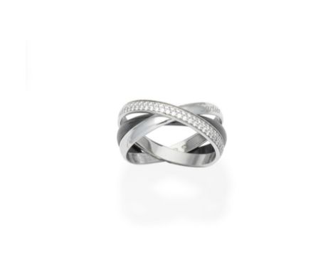 A diamond 'trinity' ring, by CartierDesigned as three interlocking bands, one pavé-set with brilliant-cut diamonds, the remai