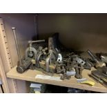Quantity of Angle plates, clamps and Vee Blocks and box of misc drill bits etc.