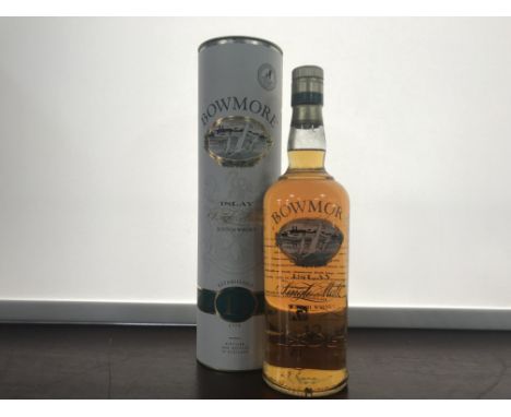 BOWMORE AGED 12 YEARS SCREEN PRINT LABEL
Active. Bowmore, Islay. 
70cl, 40% volume, in tube.  CONDITION REPORT: Bottle quite 