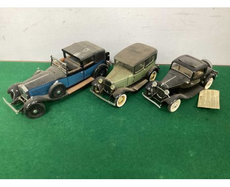 Three Franklin Mint 1:24th Scale Precision Diecast Model Vehicles including Ford Model A Tudor (appears complete - would bene