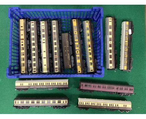 Approximately Twelve 00 gauge Coaches, by Hornby, Bachmann, Airfix and others in Great Western livery including Cornish Rivie