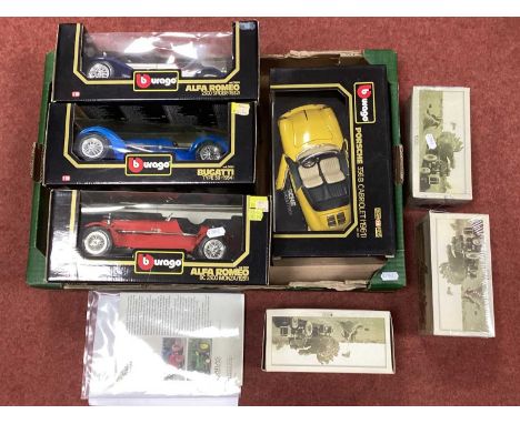 Four Burago 1:18th Scale Diecast Model Cars by Burago to include Porsche 356B Cabriolet (1961), together with Three Atlas Edi