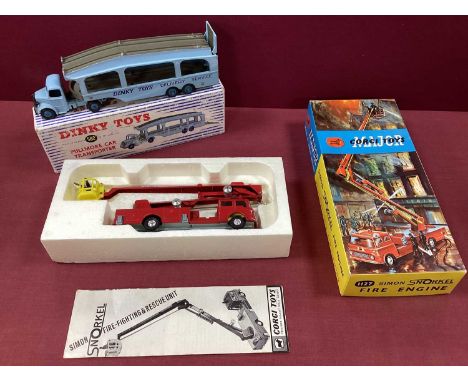 A Dinky No 582 Pullmore Car Transporter, good plus in reproduction box, and Corgi 1127 Simon Snorkel fire engine, very good i