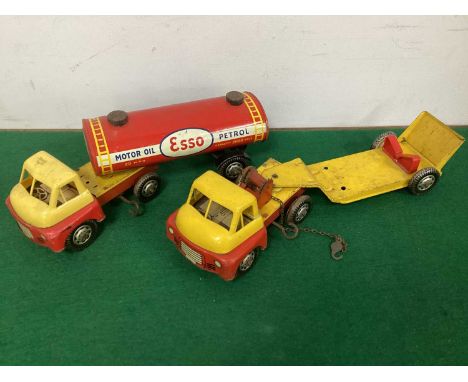 Two Post War Tinplate Clockwork Articulated Lorries, by Wells Brimtoy, including 'Esso' tanker, playworn.