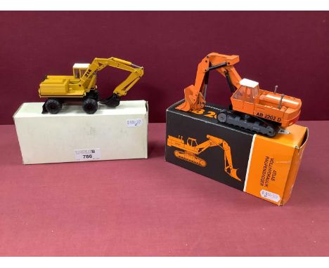 Two 1:50th Scale Diecast Model Plant Machinery Vehicles comprising of NZG #145 Swing Shovel Excavator, (minor chipping/rubbin