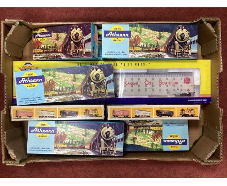 Ten HO scale American outline freight cars by Athearn and Bachmann including Thearn Genesis "Kansas City Southern Auto-Max" a