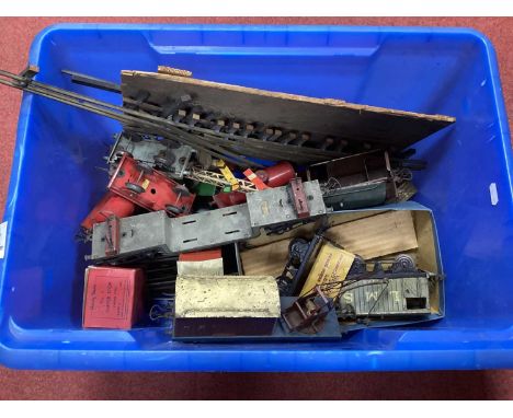 A Quantity of Pre and Post War Hornby 'O; Gauge Rolling Stock, signals etc, plus some Bassett Lowke 3 rail track, all playwor