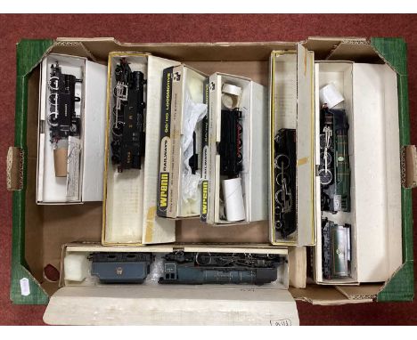 Seven Wrenn 00 Gauge locomotives, some repainted and parts missing, West Country Class 4-6-2 (renamed Winston Churchill) A4 C