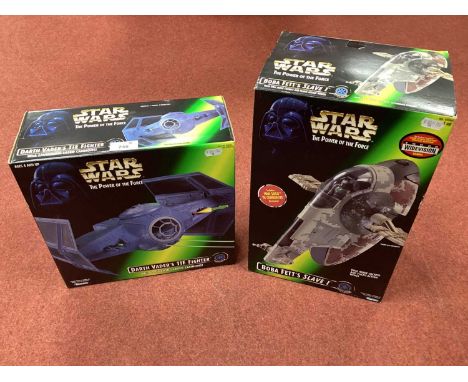 Two Kenner Circa 1996 Star Wars The Power Of The Force Plastic Model Space Vehicles. #69565 Boba Fett's Slave I, #69662 Darth