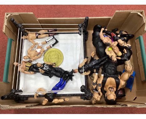 Twelve Plastic WWF / WWE Plastic Action Wrestling Figures by Mattel, Jakks Pacific to include 14" Undertaker, plus a WWE Plas