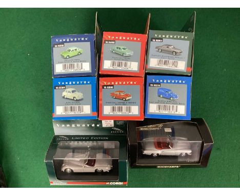 Eight 1:43rd Scale Diecast Model Vehicles by Minichamps, Lledo, Corgi - mostly Vanguards Editions to include Minichamps Merce