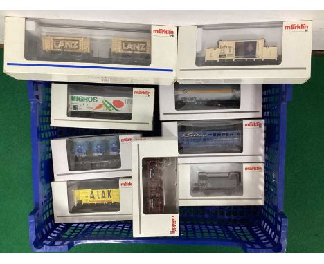 Nine boxed Marklin HO European outline Freight Wagons including ref 46281 bogie flat wagon, and Jahreswagens (annual specials