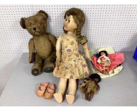 A Small Collection of Children's Toys, including a jointed Pedigree Doll with sleeper eyes, open mouthed detail, painted feat