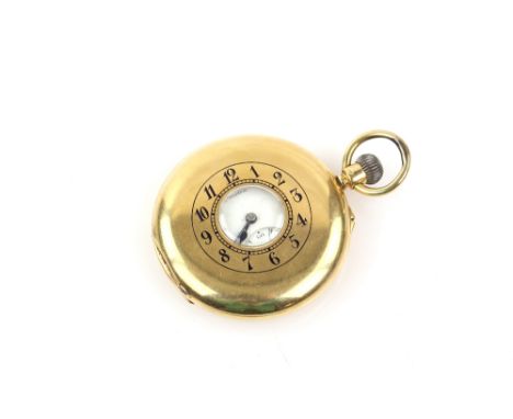 18ct gold cased half hunter pocket watch the white enamel dial with subsidiary seconds dial, the movement signed, J. W. Benso