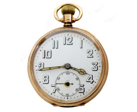 Gold cased  pocket watch with white enamelled dial with Arabic numerals, minute markers, subsidiary seconds dial and gilt han