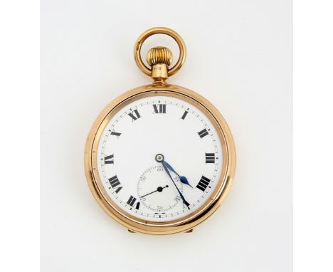 Early 20th C keyless wind pocket watch, enamel dial, with Roman numerals, Subsidiary dial and minute track, movement Swiss 17