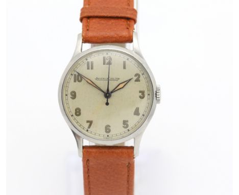 Jaeger le Coutre gentleman's wrist watch the stainless steel circular case, housing a signed enamel dial with Arabic numerals