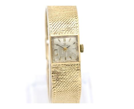 Lady's vintage Omega watch in 9 carat gold case the signed square dial  fitted with batons, signed crown and fitted with a ca