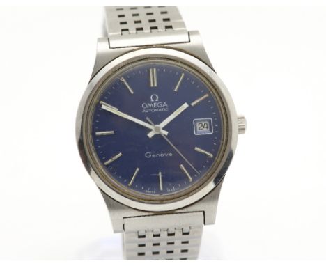 Omega Gentleman's steel cased wristwatch, reference 166 0168 the signed blue enamel dial with applied silvered batons, date a