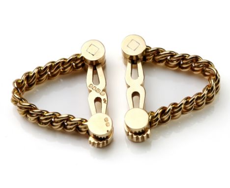 1960's gold chain link stirrup cufflinks, in 18 ct, hallmarked London 1961, makers mark AP, measuring 2.5 x 2.5cm, in a Carti