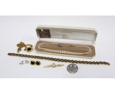 Scottish silver brooch and a group of gilt metal costume jewellery, etc
