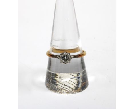 Diamond solitaire ring, illusion set in platinum, 18ct gold band, UK ring size R, diamond is approx 0.20ct